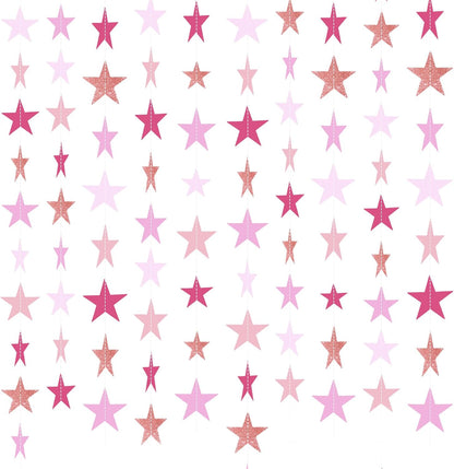 Patelai Glitter Star Garland Banner Decor 130 Feet Star Hanging Bunting Banner Twinkle Backdrop for