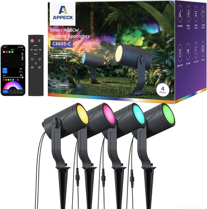 Smart Outdoor Spot Lights 24W, RGBCW Color Changing Landscape Lights 4 Pack, IP65 Waterproof Low