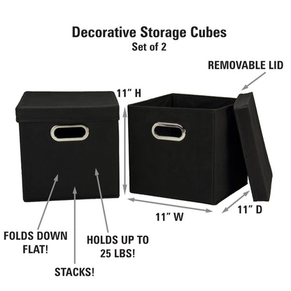 Household Essentials 34-1 Decorative Storage Cube Set with Removable Lids | Black | 2-Pack