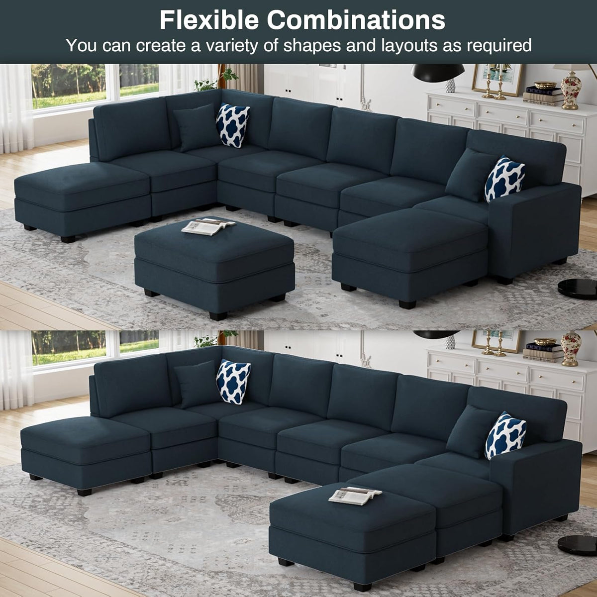 L Lengend Vansen Modular Sectional Sofa U Shaped Couch with Ottoman Modern Reversible Corner