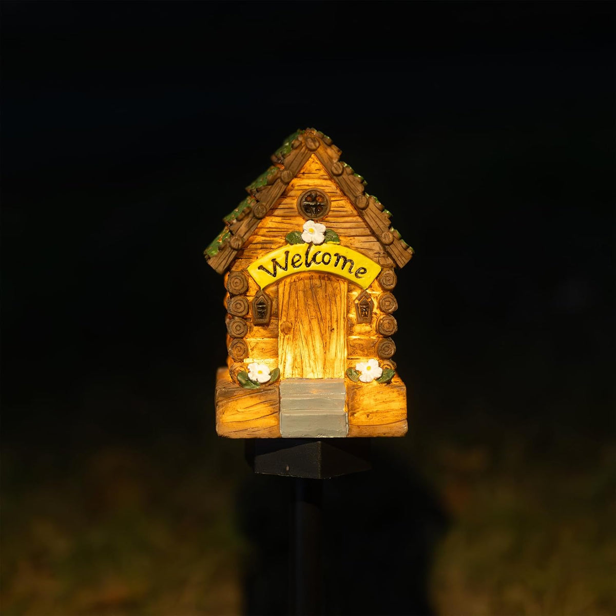 Dazzle Bright Fairy Garden House, 16" Glow in The Dark Cottage with Solar LED Light, Beautiful
