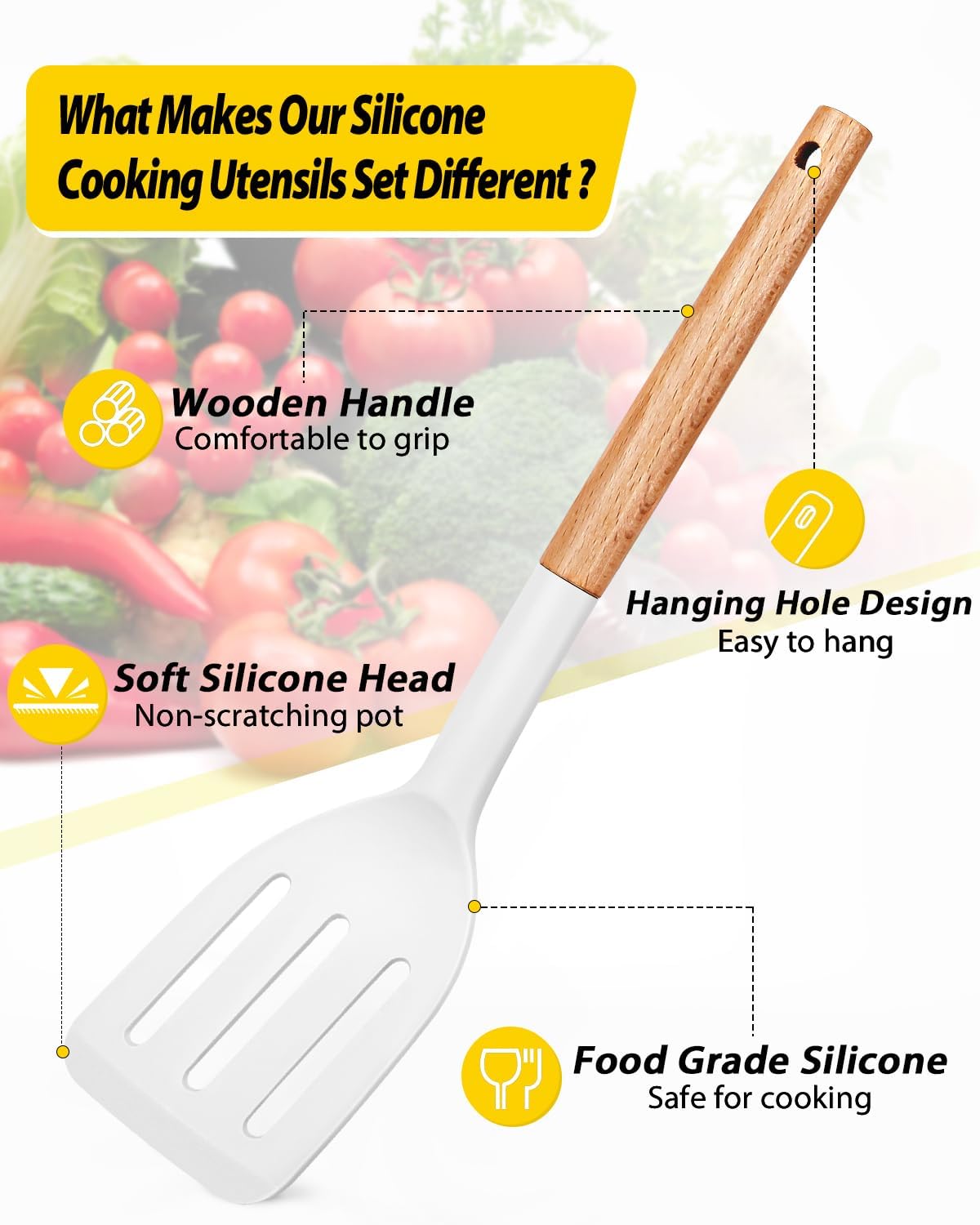 Pack of 4 Silicone Cooking Utensils Set, Non Stick Solid Spatulas and Heat Resistant Slotted Spoons
