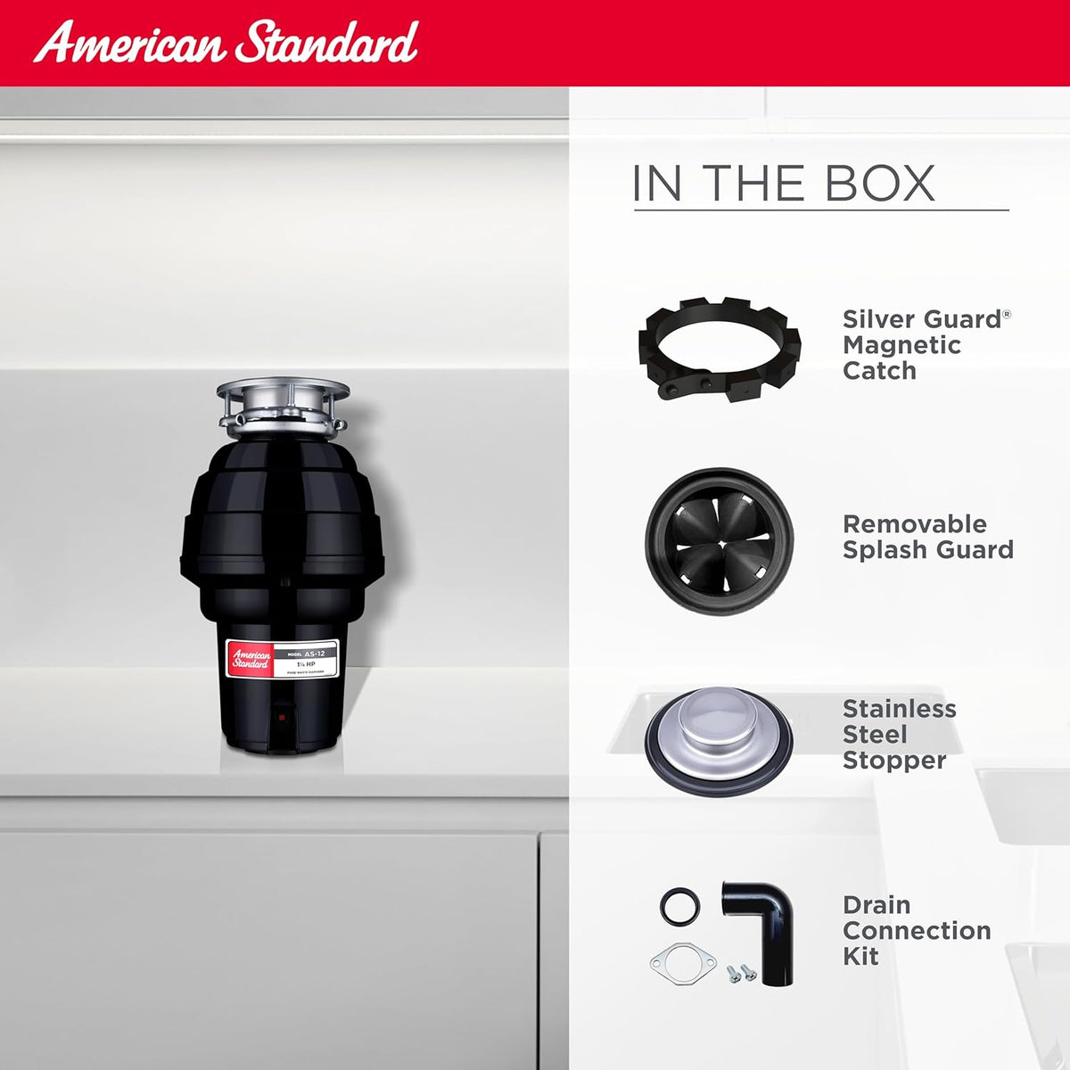 American Standard 10-US-AS-12 Garbage Disposal Anti-Jam Stainless Steel Food Waste Grinding System