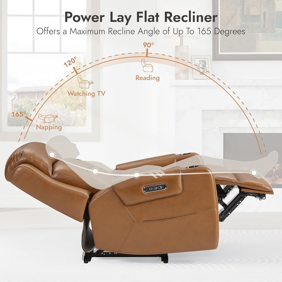 Watson & Whitely Genuine Leather Power Recliner Chairs for Adults, Lay Flat Recliner with Power