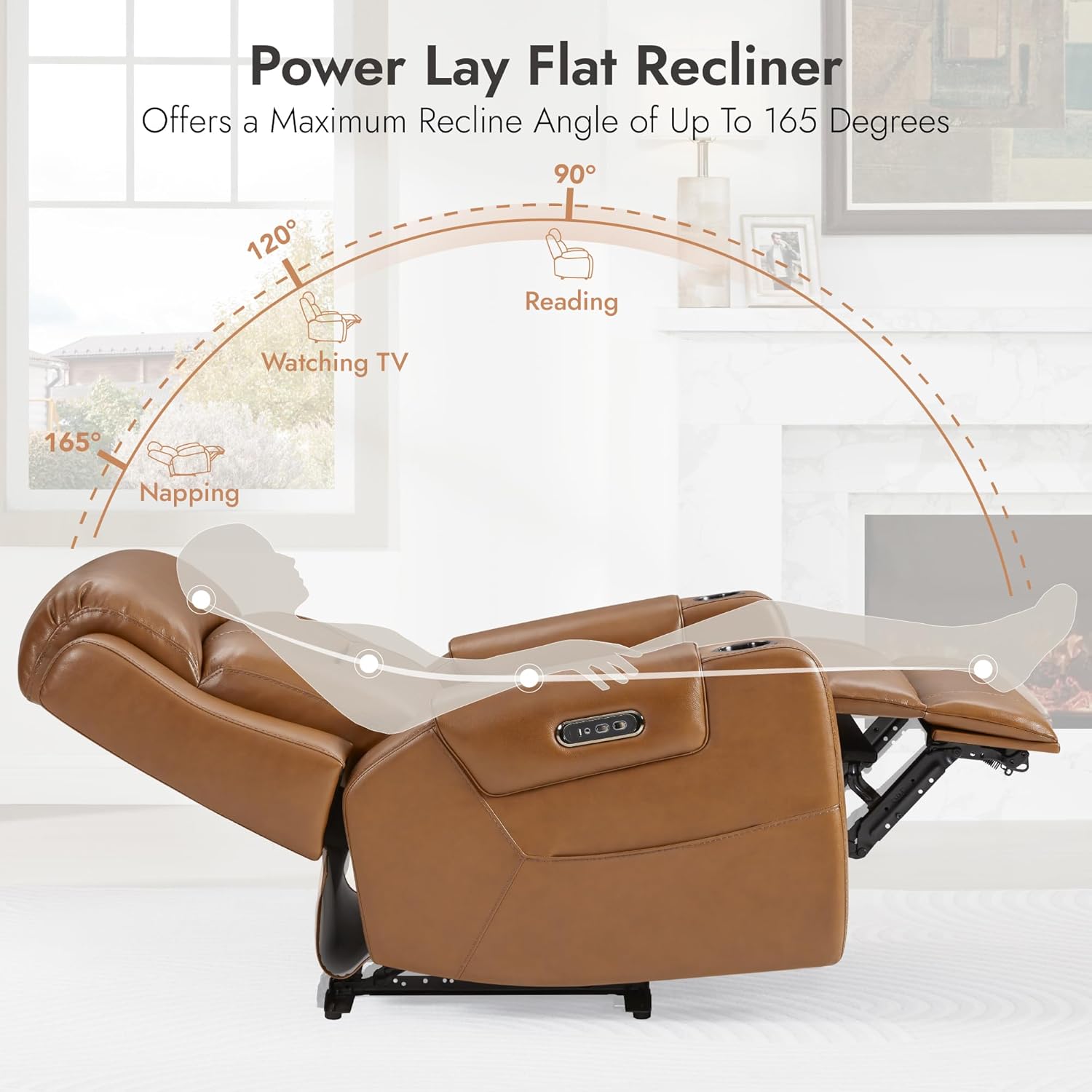 Watson & Whitely Genuine Leather Power Recliner Chairs for Adults, Lay Flat Recliner with Power