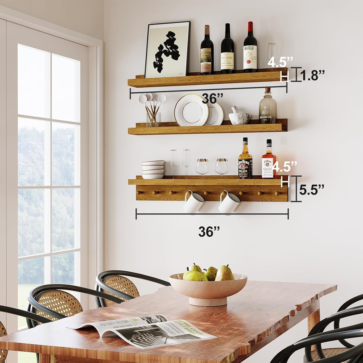 MBYD Floating Shelves 36 Inch, Nursery Book Shelves for Kids Room, Hanging Bookshelf with Hooks Set