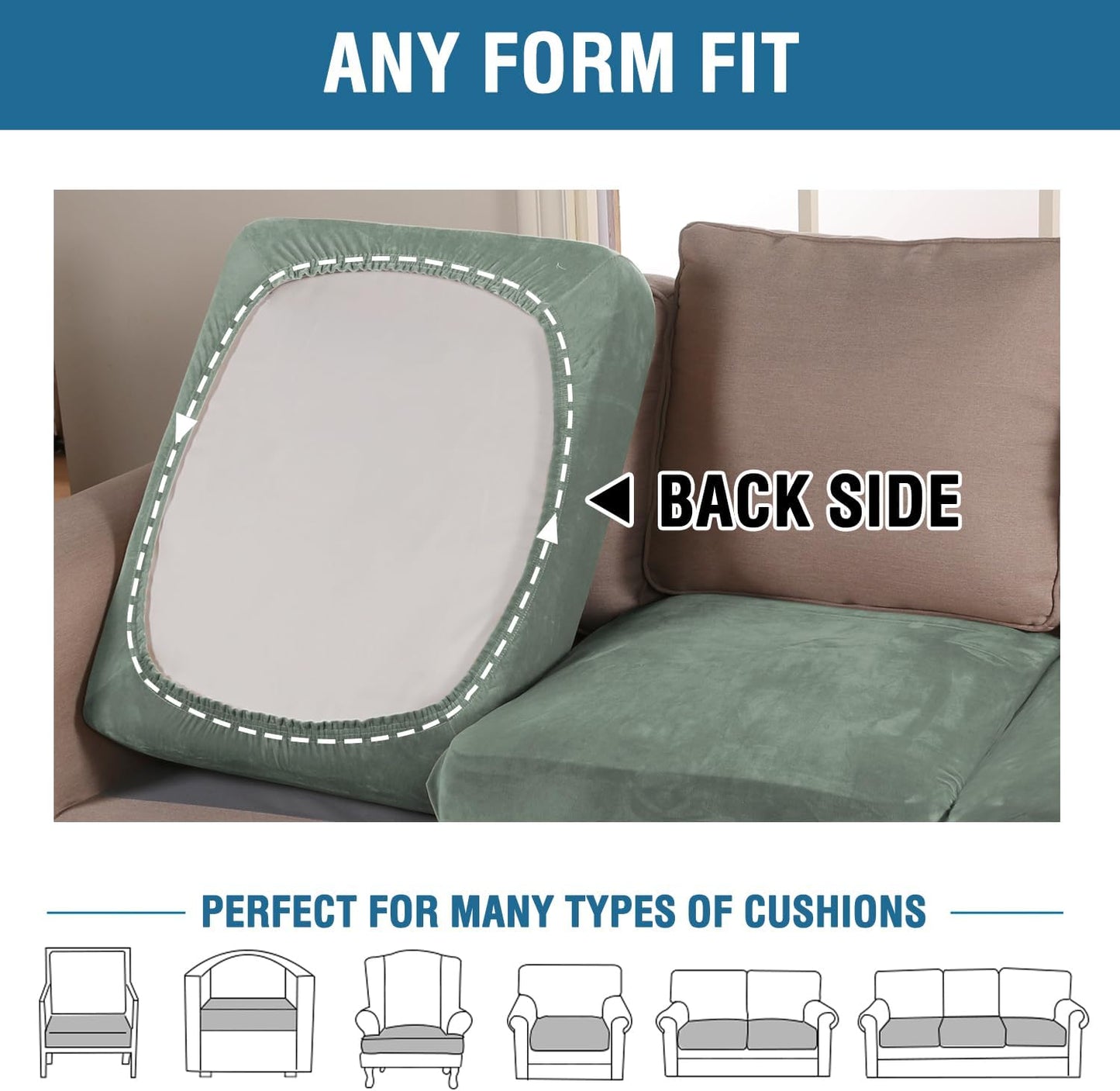 H.VERSAILTEX Velvet Stretch Couch Cushion Cover Plush Cushion Slipcover for Chair Loveseat Sofa