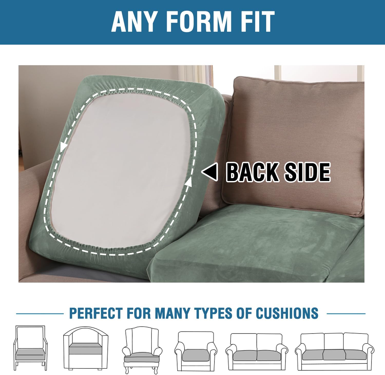 H.VERSAILTEX Velvet Stretch Couch Cushion Cover Plush Cushion Slipcover for Chair Loveseat Sofa