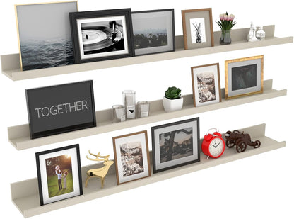 Giftgarden 47 Inch Floating Shelves for Wall Creamy White Beige Wood-Grain, Long Picture Ledge