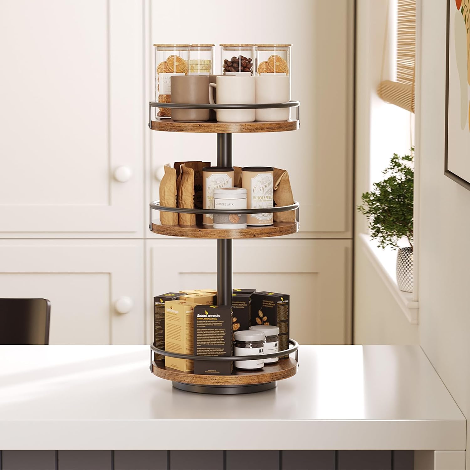 HOOBRO 3-Tier Lazy Susan Organizer, Rotating Spice Rack, Turntable Spice Rack, Vertical Storage