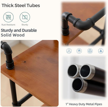 Industrial Pipe Bar Carts/Serving Carts/Kitchen Carts/Wine Rack Carts on Wheels with Shelves - Wood