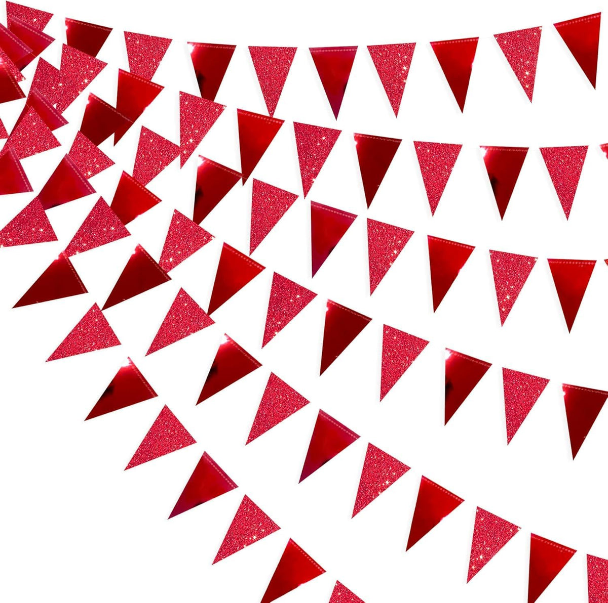 30Ft Red Party Decorations Glitter Metallic Paper Triangle Banner Flag Pennant Bunting for