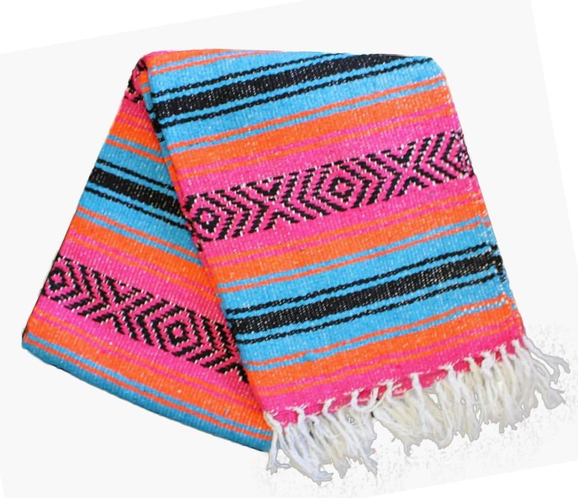 Del Mex Classic Mexican Blanket, Large Authentic Woven Falsa Throw (70"x50"), Artisan Southwest