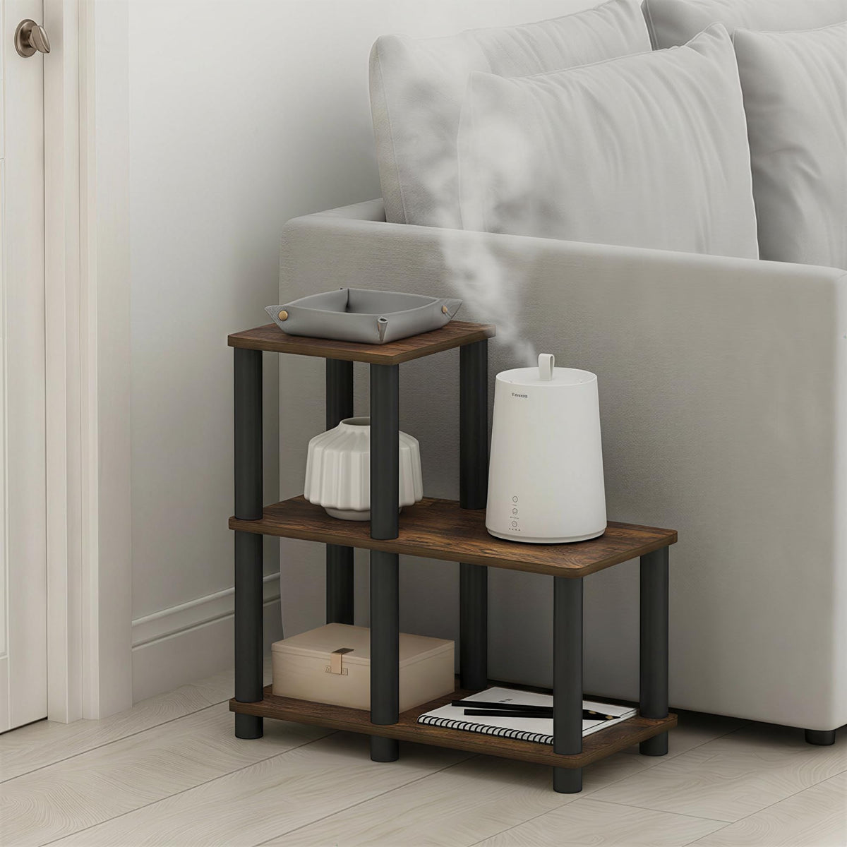 Furinno Turn-N-Tube Storage Shelves, 3-Tier Ladder Book Shelf with Open Frame Design, 3-Cube
