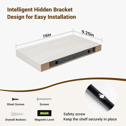 16 Inch Floating Shelves, 16"x9.25"x1.5" Inch Deep Floating Shelves for Wall, Wooden Shelves for