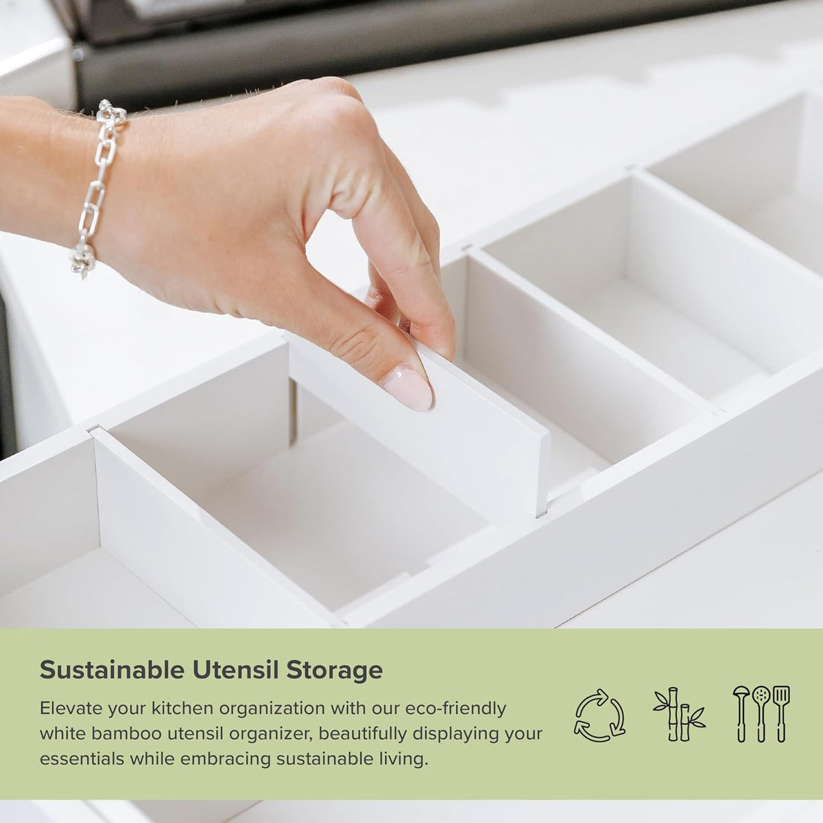 Adjustable Kitchen Drawer Organizer for Utensils and Junk, Food-Safe Contract Grade with 100%