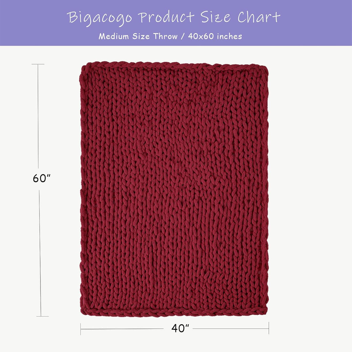Bigacogo Chunky Knit Throw Blanket for Couch, 40x60 inches, 100% Hand Knitted with Thick Jumbo