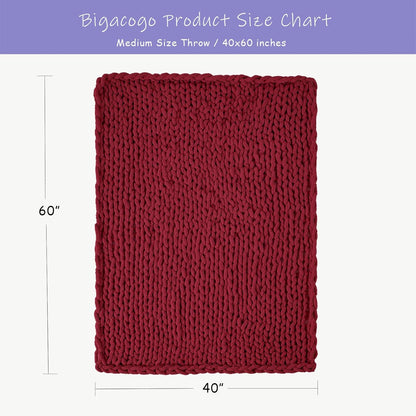 Bigacogo Chunky Knit Throw Blanket for Couch, 40x60 inches, 100% Hand Knitted with Thick Jumbo
