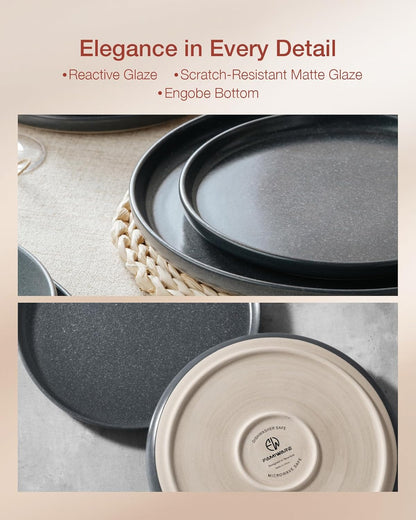 Famiware Milkyway Stoneware Dinnerware Sets with Pasta Bowls, Service for 4 (16 Pieces), Reactive