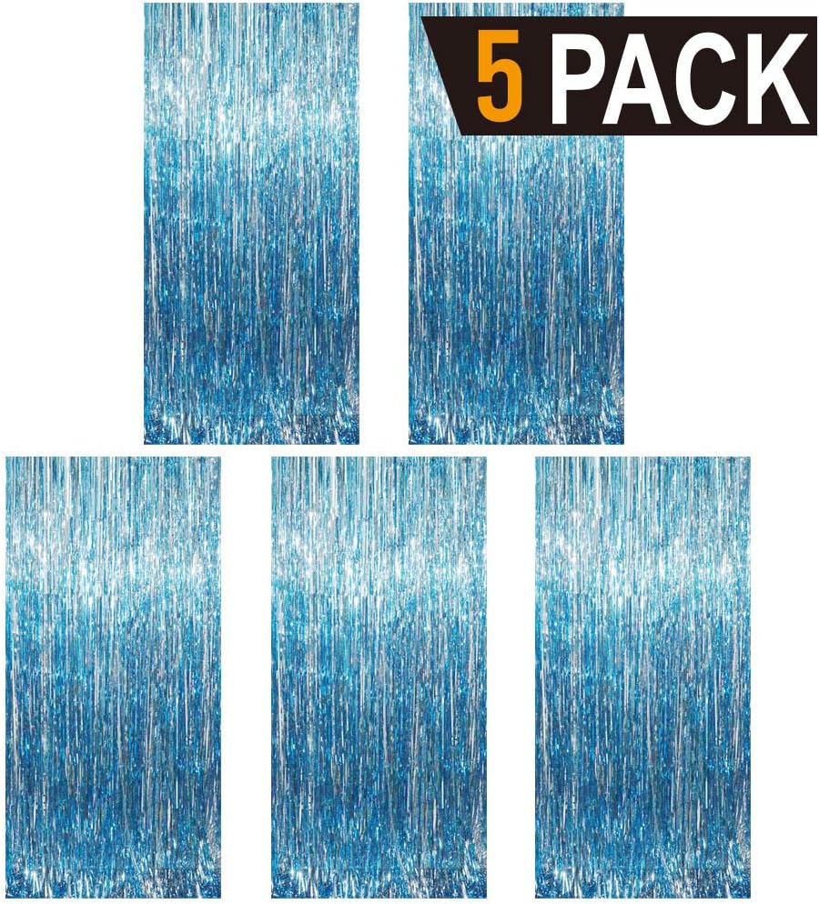GOER 3.2 ft x 9.8 ft Metallic Tinsel Foil Fringe Curtains Party Photo Backdrop Party Streamers for