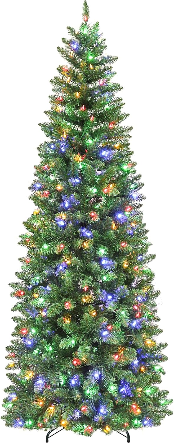 Hykolity 6ft Prelit Pencil Slim Christmas Tree with 200 Color Changing LED Lights, 544 Branch Tips