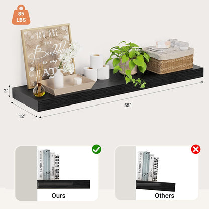 Heimlove 12 Inch Deep Floating Shelves, 55 x 12 inches Long Wall Shelf, Large Extra Display Shelf &
