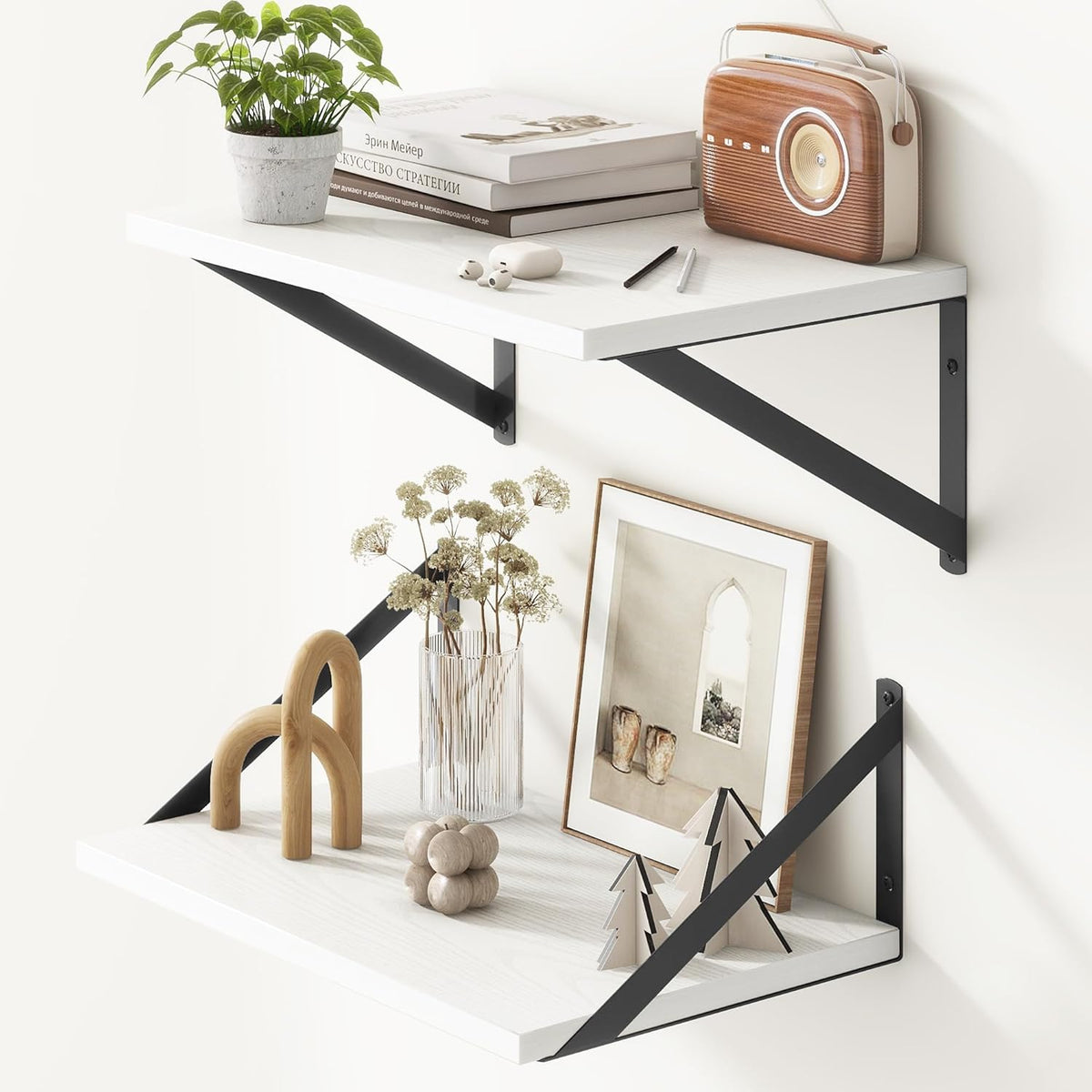 Fun Memories 10 Inch Deep Floating Shelves, White Floating Shelf 16 Inch Long, 16" W x 10" D Wall