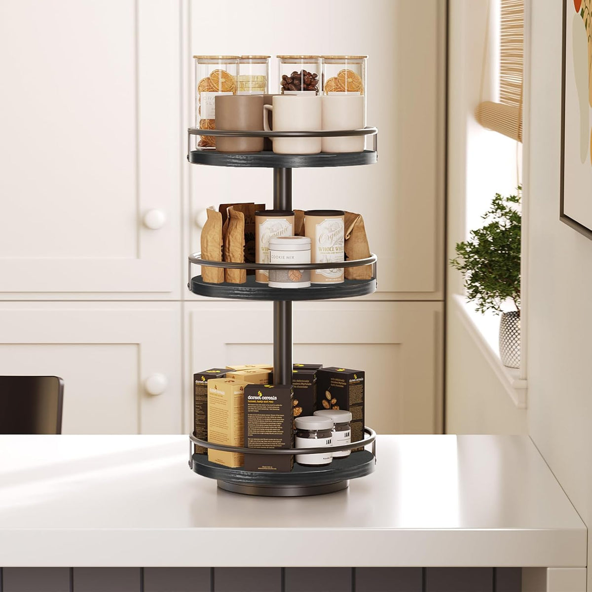 HOOBRO Lazy Susan Organizer, Rotating Spice Rack, 3-Tier Organizer, Turntable Spice Rack, Vertical