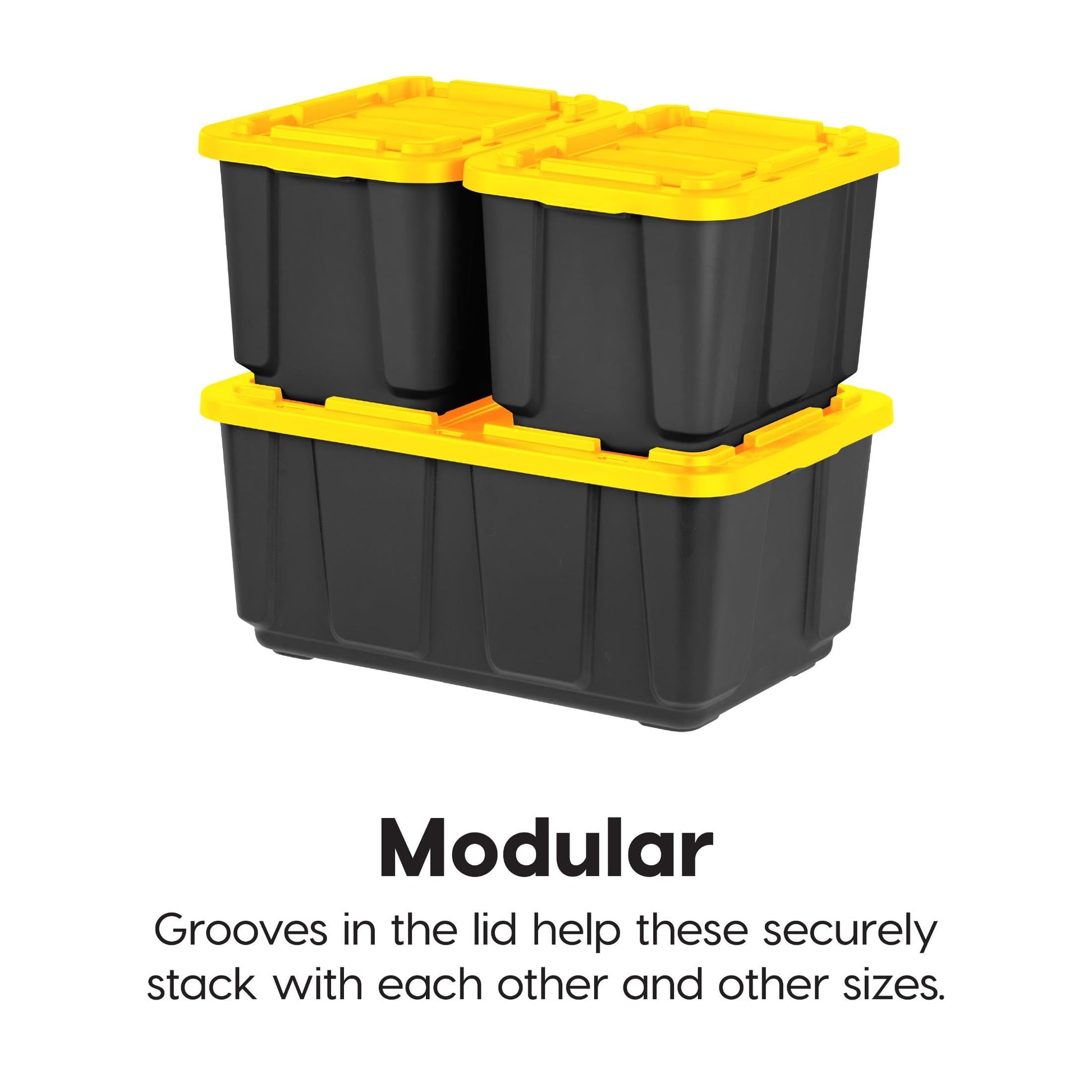 IRIS USA 4-Pack 12 Gal Heavy Duty Storage Tote Bins with Lids, Black/Yellow