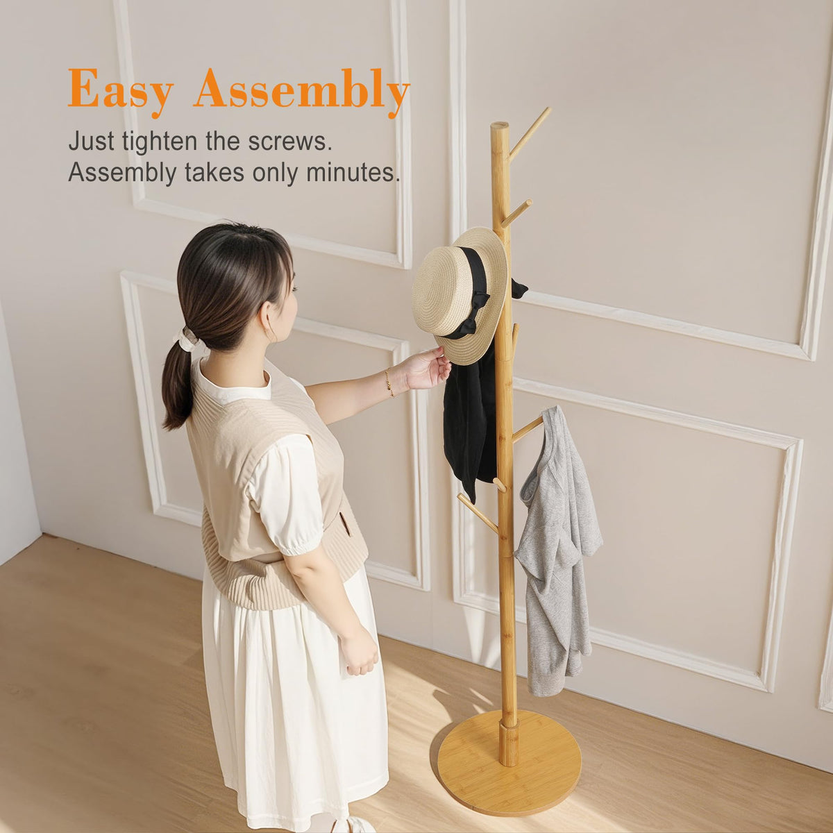 VECELO Coat Rack Freestanding, Entryway Hanger Stand, Umbrella Holder, Hall Tree With Hooks, Floor