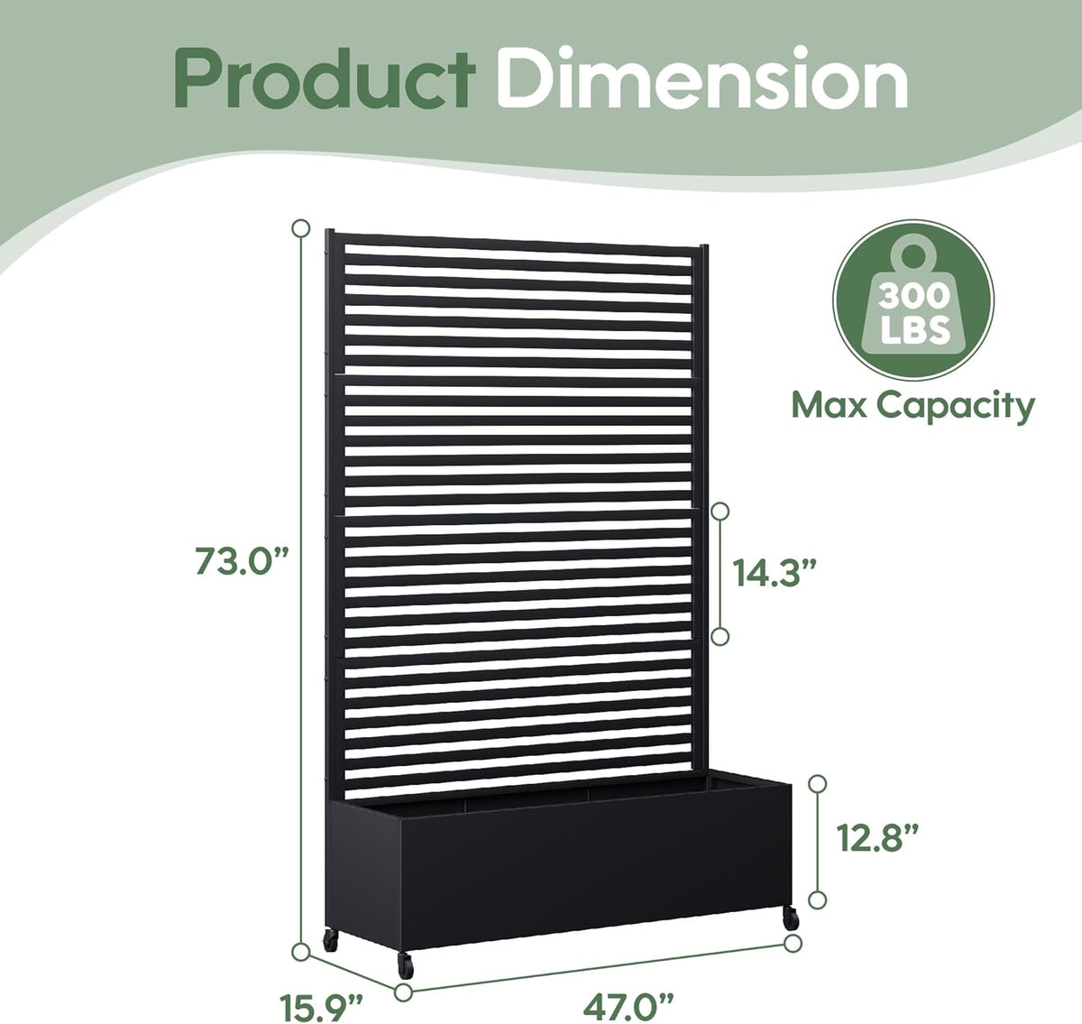 Metal Planter Box with Trellis Privacy Screen, Raised Garden Bed with Trellis & Wheels, Privacy