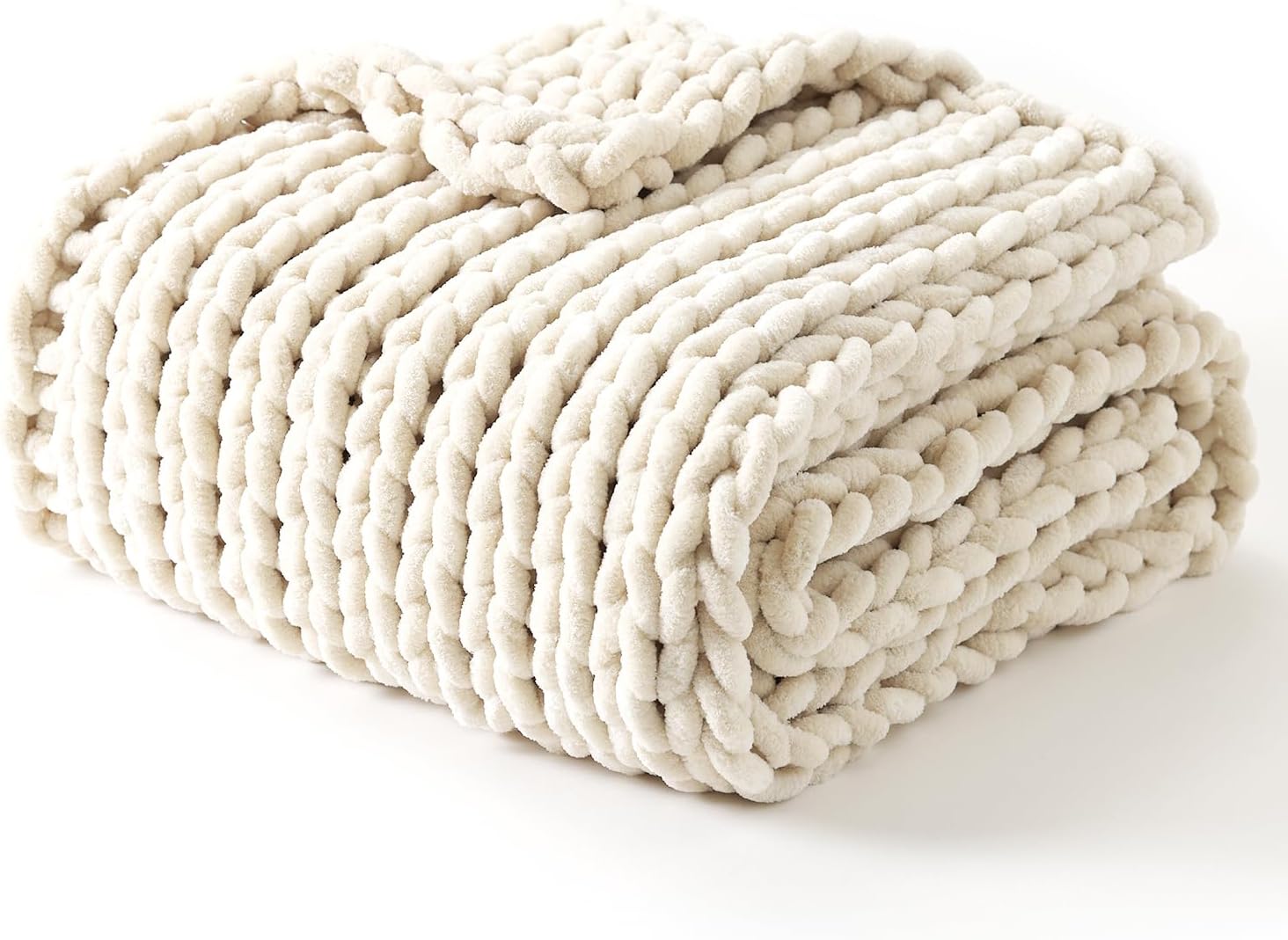 YnM Chunky Throw Blanket, Hand Knitted with Chenille Yarn, Skin Friendly, Ventilated and