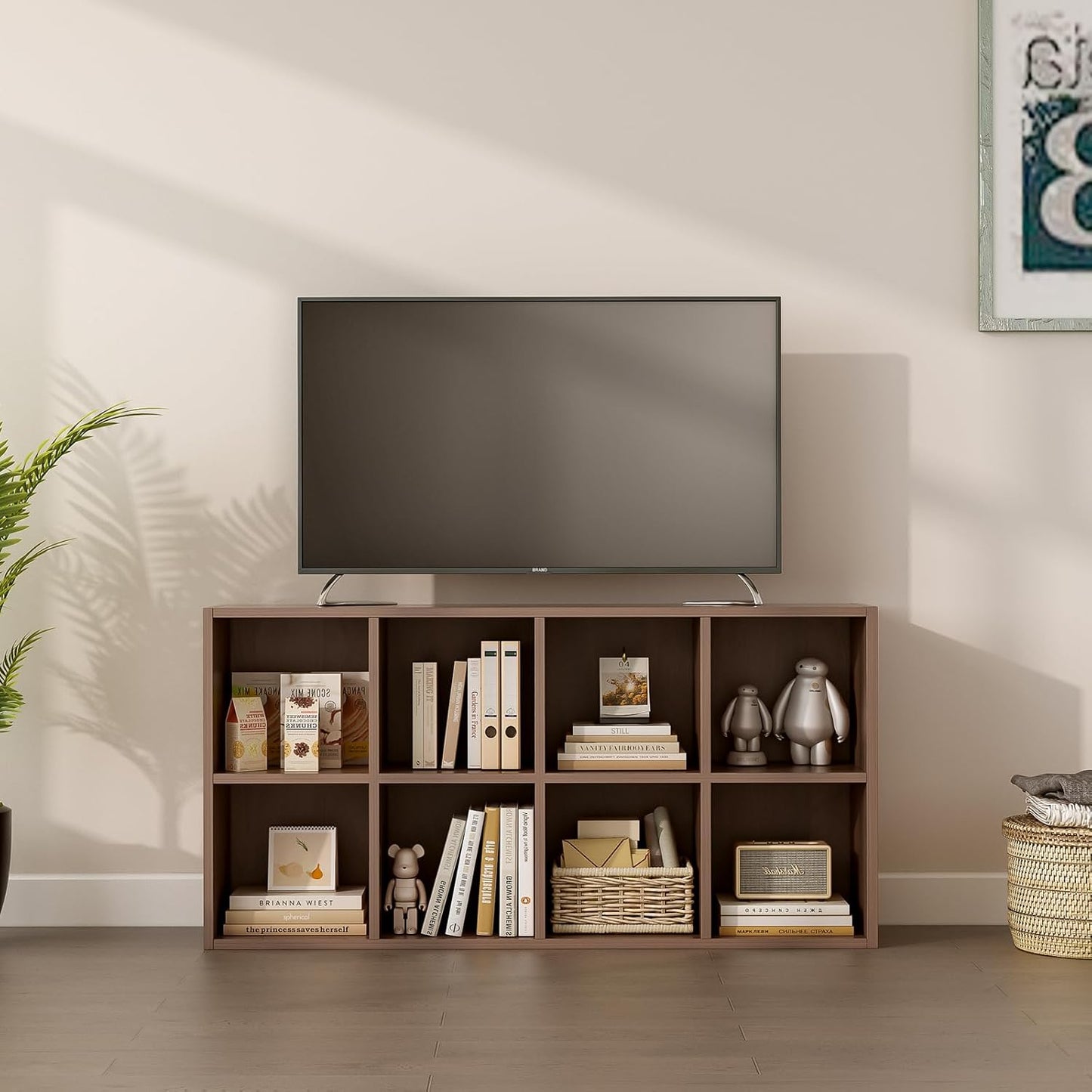 8-Cube Storage Shelf Bookcase - Wooden 4-Tier Floor Standing Open Bookshelf for Home and Office
