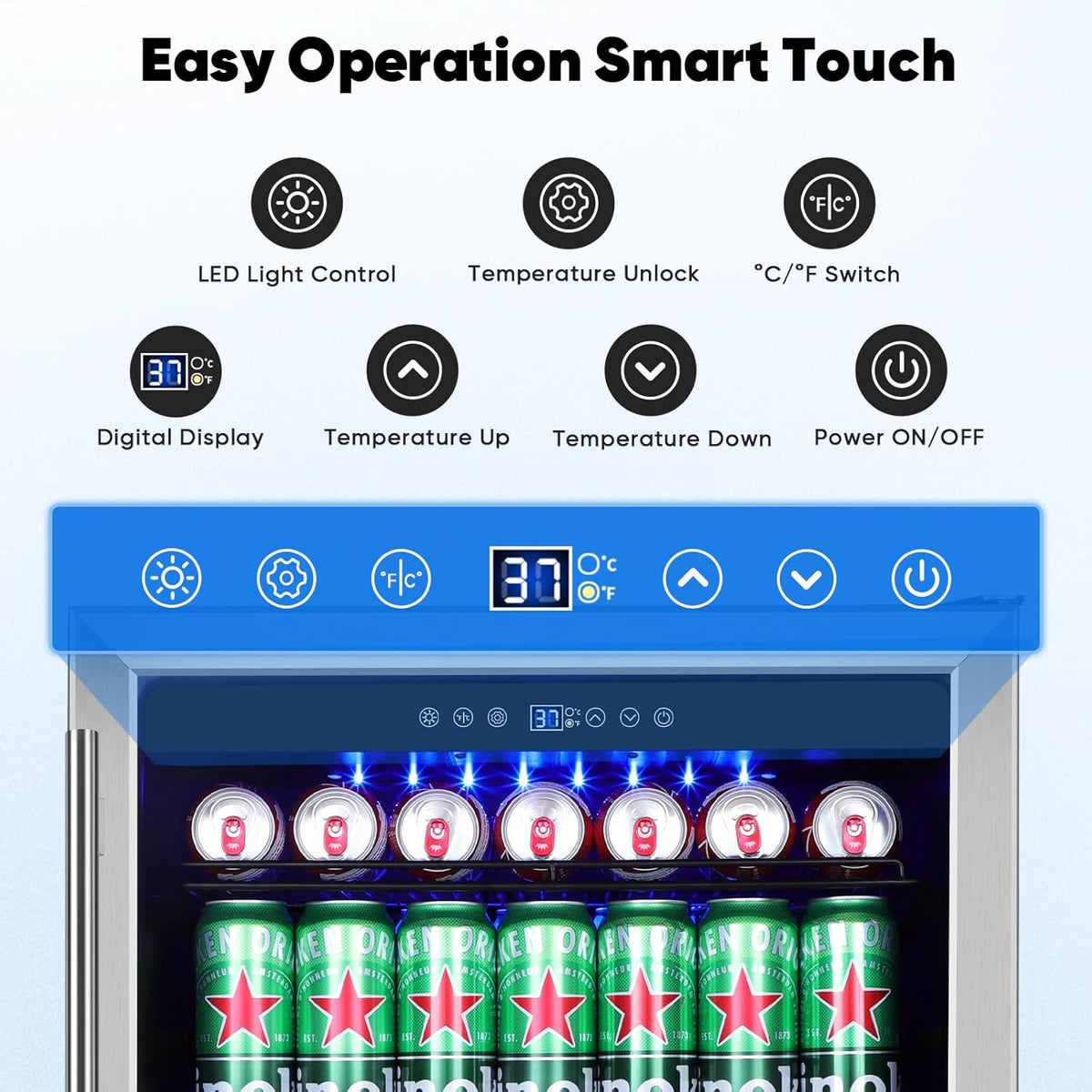 24" Beverage Refrigerator & Cooler, 180 Cans Under Counter Fridge with Lock, Glass Door & Powerful