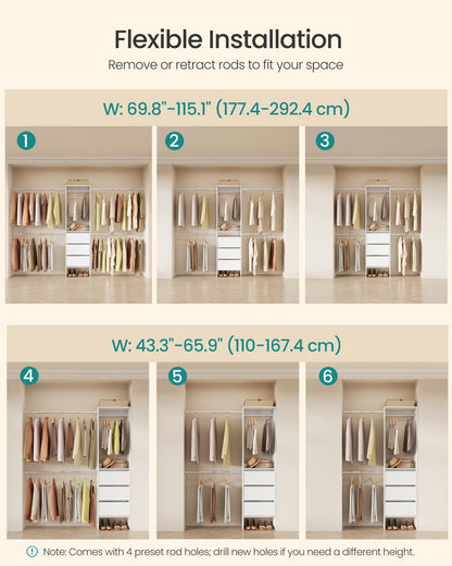 SONGMICS Closet System, Customizable Walk-In Closet Organizer System with Adjustable Hanging Rods