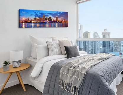 Office Wall Decor Miami Skyline Wall Art Panoramic Cityscape Picture Modern USA City Night View