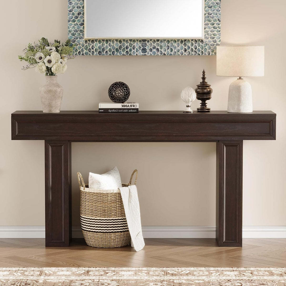 Rresyet 63 Inch Long Console Table, Sofa Table Behind Sofa, Wooden Entryway Table, Farmhouse