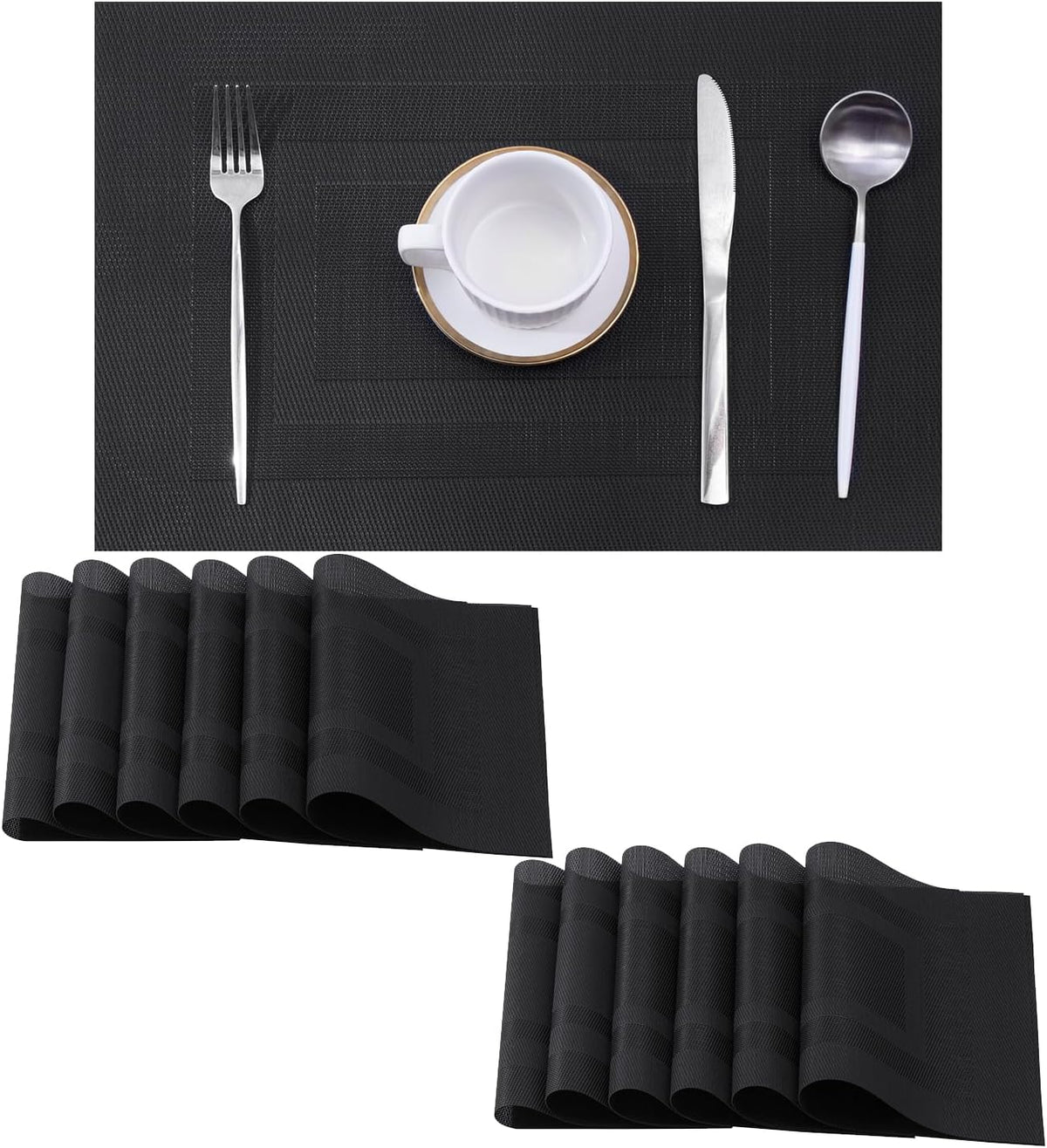 Leetaltree Black Frame Placemats Set of 12 - Heat Resistant Non-Slip Place mats for Dining Table