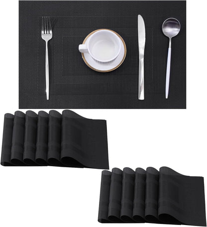 Leetaltree Black Frame Placemats Set of 12 - Heat Resistant Non-Slip Place mats for Dining Table