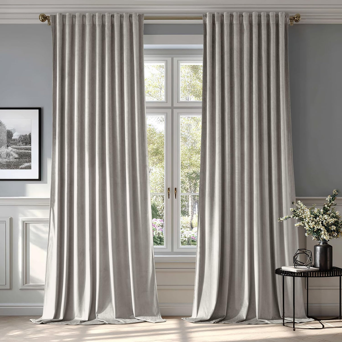 MIULEE Silver Gray Velvet Curtains 96 inches 2 Panels - Luxury Room Darkening Window Drapes for
