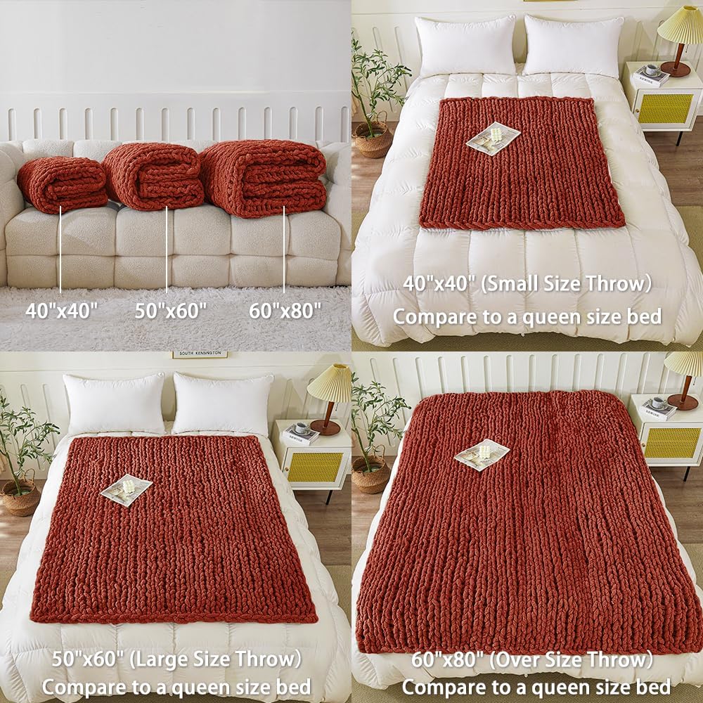 WESHIONGOO Chunky Knit Blanket Throw　40"*40“ Knitted Throw Blankets for Couch Bed Fluffy Soft