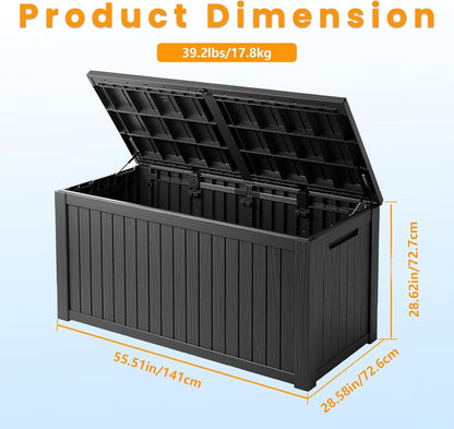 200 Gallon Outdoor Storage Box Waterproof Lockable Resin Deck Box Large, Patio Storage Bin for Pool
