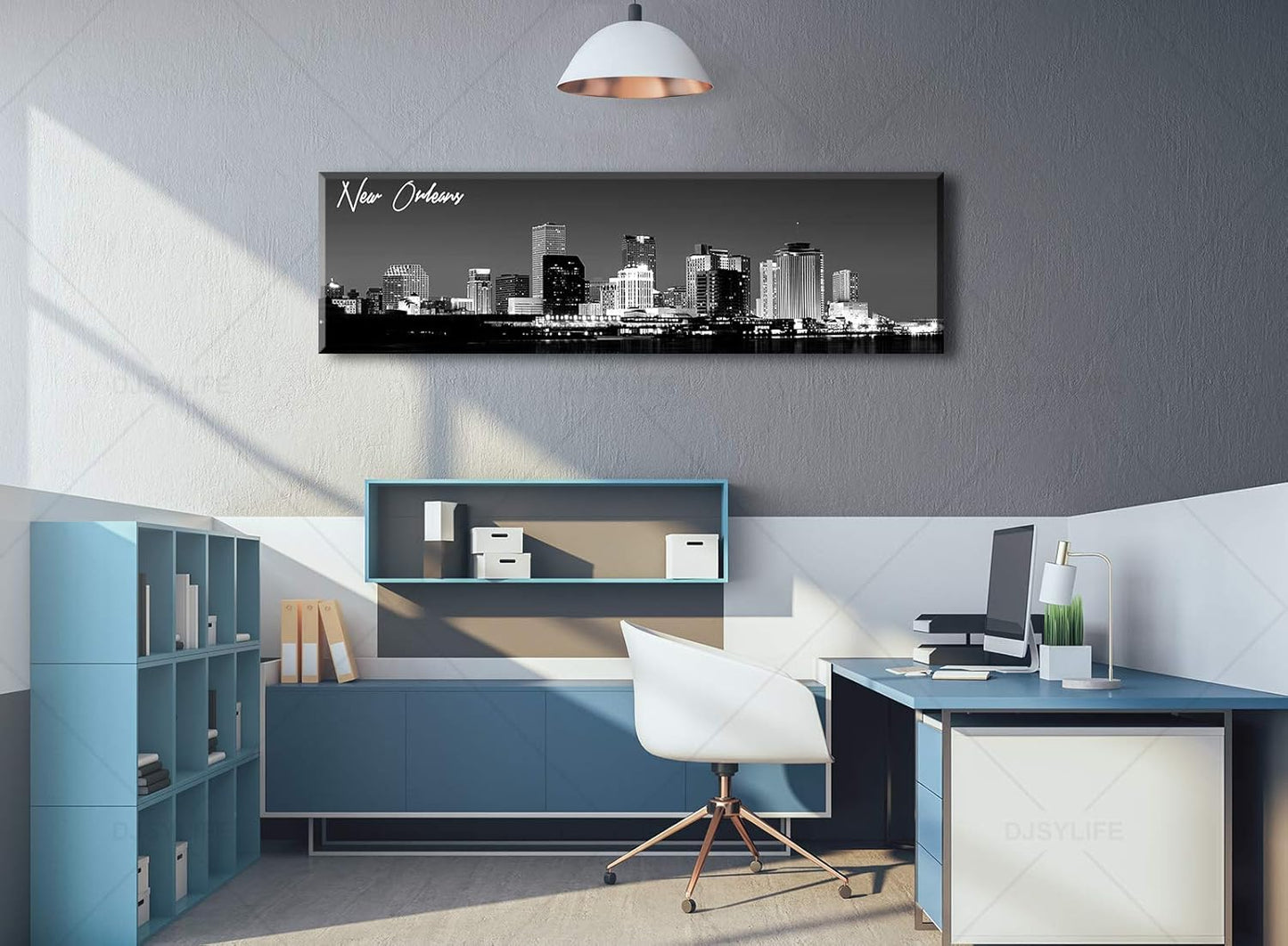 DJSYLIFE New Orlean Canvas Wall Art Decor City Skyline Pictures Poster Artwork Black and White