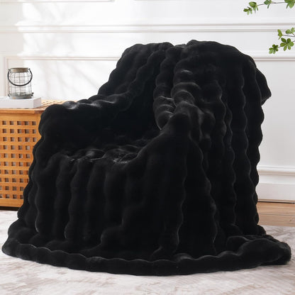 BENVWE Faux Fur Throw Blanket for Couch - Thickened Fluffy Soft Bubble Blanket for Living Room Home