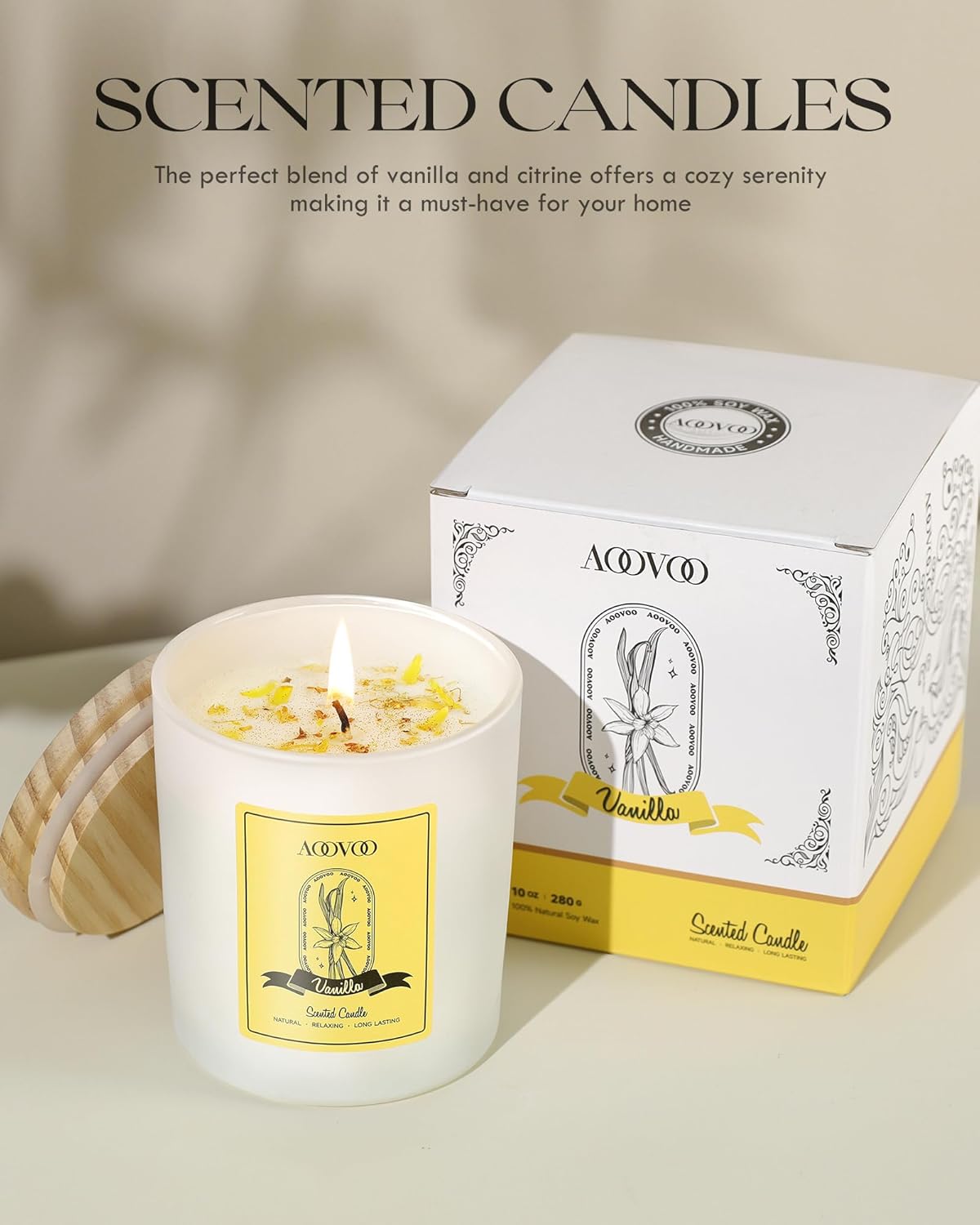 AOOVOO Vanilla Scented Candles for Women - Aromatherapy Candle with Crystals Inside, 10oz Soy