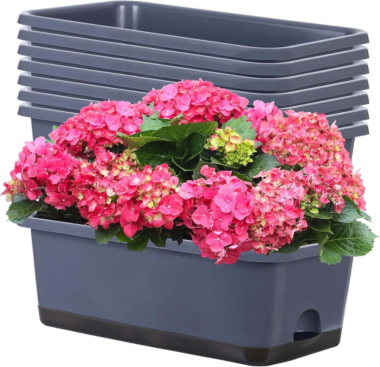 Window Box Planter 8 Pcs, 17 Inches Rectangle Flower Pots with Drainage Holes and Trays, Vegetable