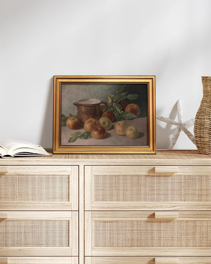 HUARCEY Gold Framed Vintage Wall Art for Living Room, Harvest Apples Still Life Oil Painting