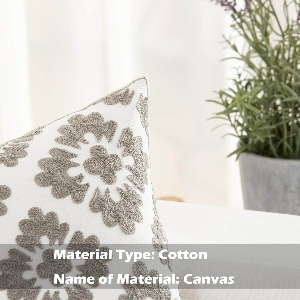 HWY 50 Grey Gray Decorative Throw Pillow Covers 18x18 Inch (1 Piece), Embroidered Cotton Farmhouse