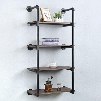Industrial Pipe Shelving Wall Mounted,24in Rustic Metal Floating Shelves,Steampunk Real Wood Book