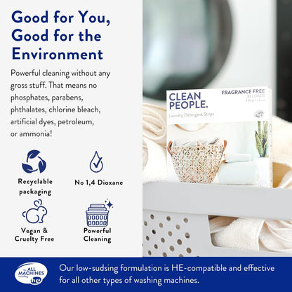 The Clean People Fragrance Free Laundry Detergent Sheets - Laundry Soap - Ultra Concentrated